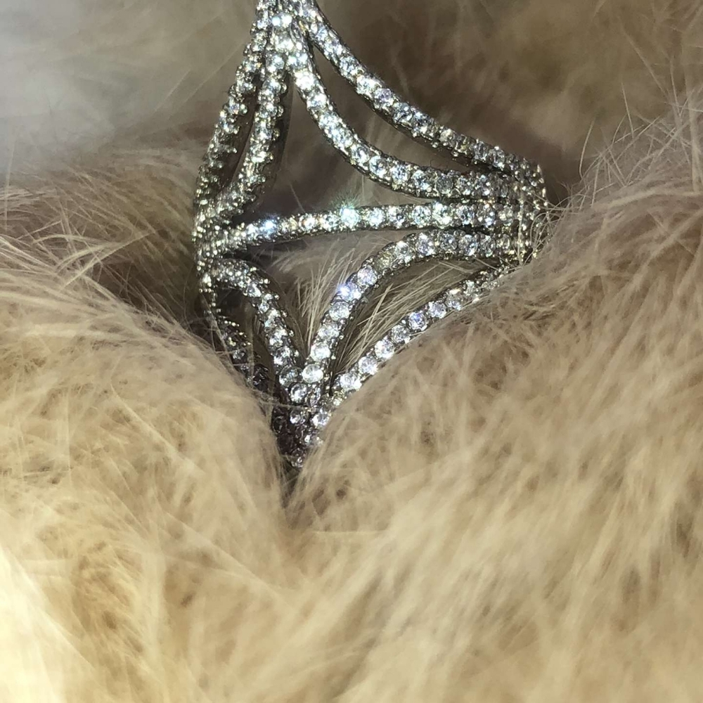 ABSTRACT DIAMOND RING STERLING SILVER